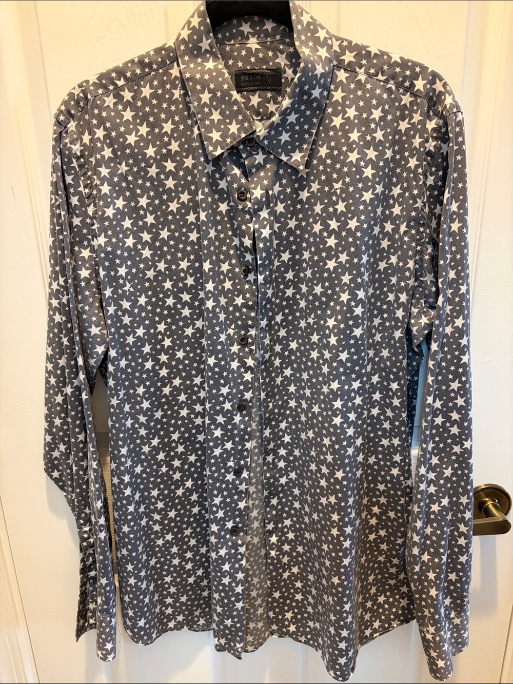 Prada Gray Long-Sleeve Star-Print Button-Down Shirt
